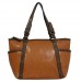 Tote Bag - 2-Side Pockets Leather-like Tote w/ Whipped & Buckled Straps - Brown - BG-MB1714BN